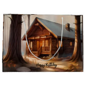 Rustieke Earth Tones Waterverf Log Cabin Groot Cadeauzakje (Achterkant)