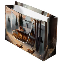 Rustieke Earth Tones Waterverf Log Cabin Groot Cadeauzakje