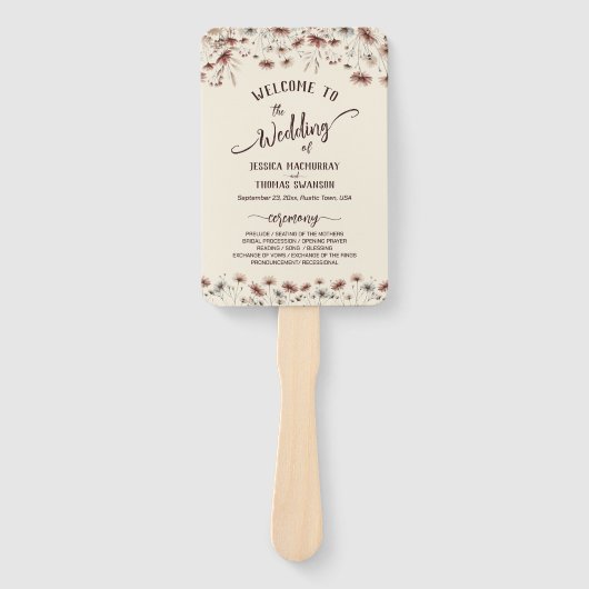 Rustieke Earthtone Boho Wildflowers Wedding Progra Handwaaier (Voorkant)