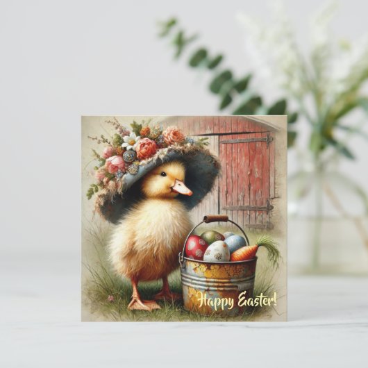  rustieke Easer eend met eieren boerderij Feestdagenkaart (Staand voorkant)