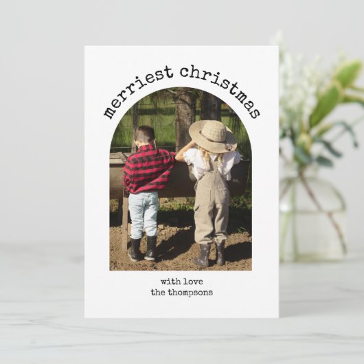 Rustieke één foto minimalistische eenvoudige boog feestdagenkaart (Staand voorkant)