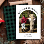 Rustieke één foto minimalistische eenvoudige boog  feestdagenkaart<br><div class="desc">Introductie van onze Rustic One Photo Minimalist Simple Arch Christmas Holiday Kaart, met een vleugje smaragdgroene buffelplaid en Buffalo zwarte geruite tartan, samen met zwarte gingham accenten. Deze familie kerstkaart is de perfecte keuze voor het delen van uw gekoesterde momenten met geliefden. Met zijn moderne eenvoud en minimalistische elegantie geeft...</div>