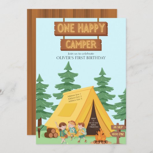 Rustieke een gelukkige camper eerste verjaardag kaart (Voorkant / Achterkant)