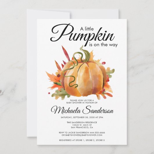 Rustieke 'Een Klein Pompoen Herfst Babyfeestje' Kaart (Voorkant)