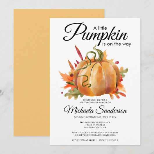 Rustieke 'Een Klein Pompoen Herfst Babyfeestje' Kaart (Voorkant / Achterkant)