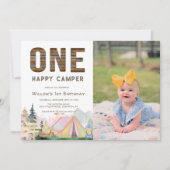 Rustieke Eén Verjaardag Gelukkig Kampeerster Meisj Kaart (Voorkant)