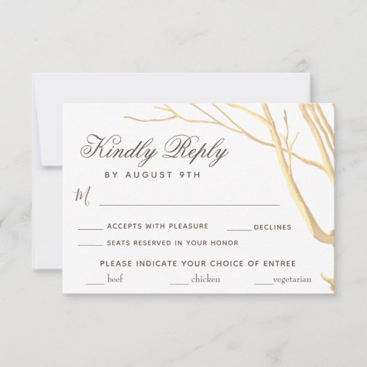 Rustieke Eenvoudige Boom Bruiloft Menu Keuze RSVP (Voorkant)
