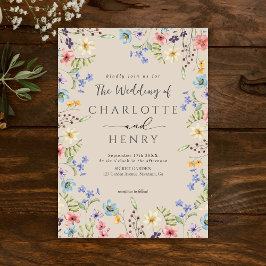 Rustieke eenvoudige botanische wilde bloem bruilof kaart