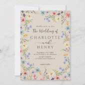 Rustieke eenvoudige botanische wilde bloem bruilof kaart (Voorkant)