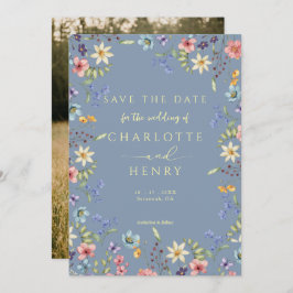 Rustieke Eenvoudige Dusty Blauwe Fotobruiloft Save The Date