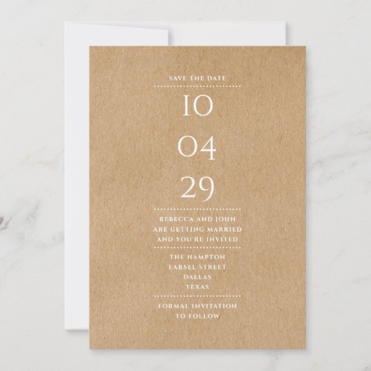 Rustieke Eenvoudige Elegante Typografische Bruilof Save The Date (Voorkant)