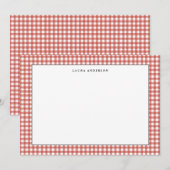 Rustieke eenvoudige rode en witte Gingham flat Bedankkaart (Voorkant / Achterkant)