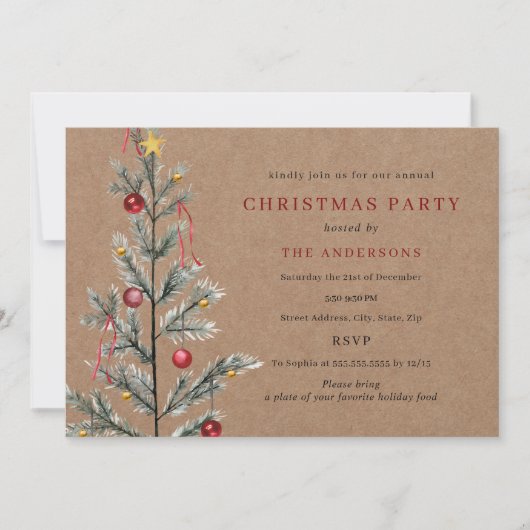 Rustieke Eenvoudige Traditionele Boom Kerstfeest Kaart (Voorkant)