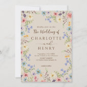 Rustieke Eenvoudige Wildflower Beige QR Code Bruil Kaart (Voorkant)