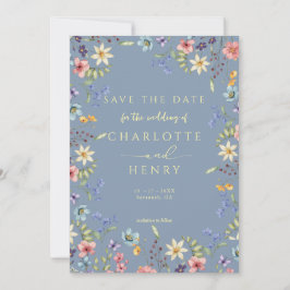 Rustieke Eenvoudige Wildflower Dusty Blue Wedding Save The Date