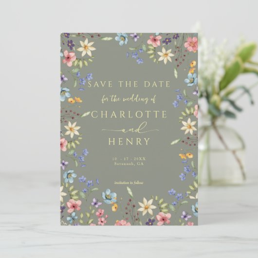 Rustieke Eenvoudige Wildflower Salie Garden Weddin Save The Date (Staand voorkant)