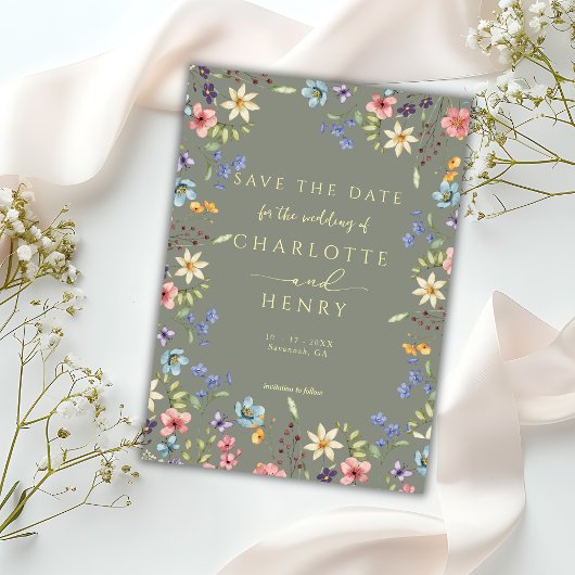 Rustieke Eenvoudige Wildflower Salie Garden Weddin Save The Date