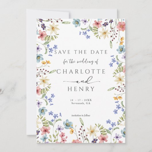 Rustieke Eenvoudige Wildflower Tuin Bruiloft Save The Date (Voorkant)
