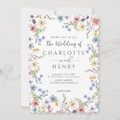 Rustieke Eenvoudige Wildflower Witte QR Code Bruil Kaart (Voorkant)