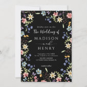 Rustieke Eenvoudige Wildflower Zwart Bruiloft Kaart (Voorkant)