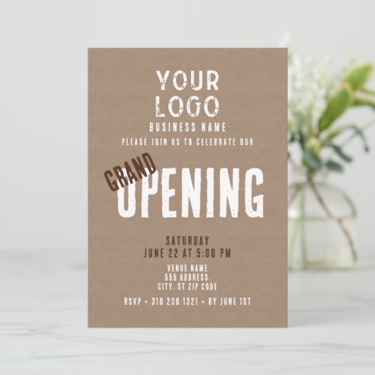 Rustieke eenvoudige zakelijke Logo Grand Opening Kaart (Staand voorkant)