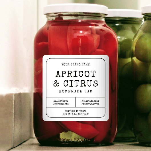 Rustieke Eenvoudige Zelfgemaakte Houdt Jam Jar Lab Vierkante Sticker