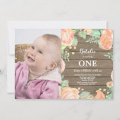Rustieke Eerste 1e Verjaardag Uitnodiging Perzik B (Voorkant)