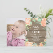 Rustieke Eerste 1e Verjaardag Uitnodiging Perzik B (Staand voorkant)