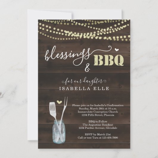 Rustieke Eerste Communie / Confirmatie BBQ-feest Kaart (Voorkant)