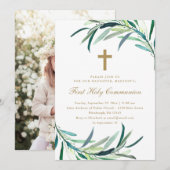 Rustieke Eerste Heilige Communie Fotouitnodiging Aankondiging (Voorkant / Achterkant)