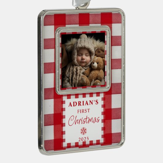 Rustieke eerste kerst Baby Keepsake Verzilverd Omlijst Ornament (Rechts)