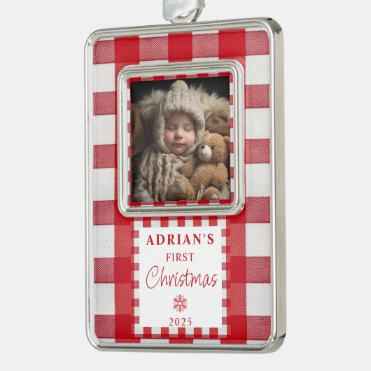 Rustieke eerste kerst Baby Keepsake Verzilverd Omlijst Ornament (Links)