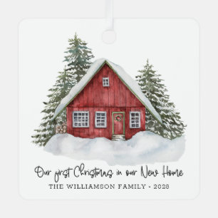 Rustieke eerste kerst nieuwe huis Woodland foto Metalen Ornament