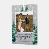 Rustieke eerste kerst verloofde dennenboom metalen ornament (Voorkant links)