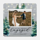 Rustieke eerste kerst verloofde dennenboom metalen ornament (Voorkant)