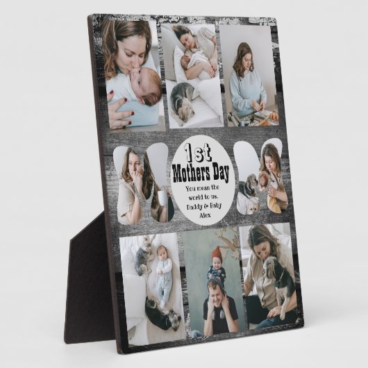 Rustieke eerste moederdag fotocollage plaque fotoplaat (Zijkant)