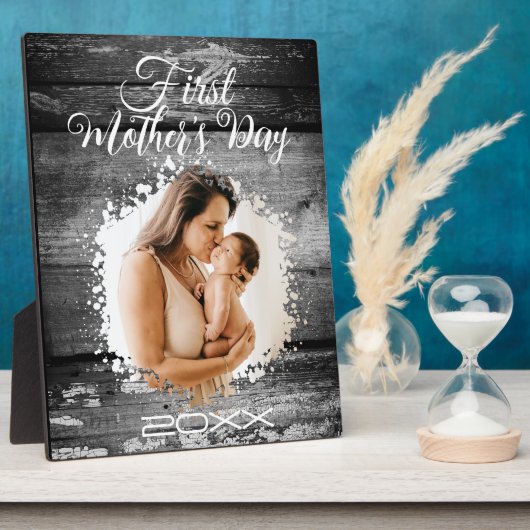 Rustieke eerste moederdag fotoplaque fotoplaat (Zijkant)