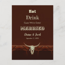 Rustieke Eet Drink Getrouwd Trouw Bullen Schedel Aankondigingskaart