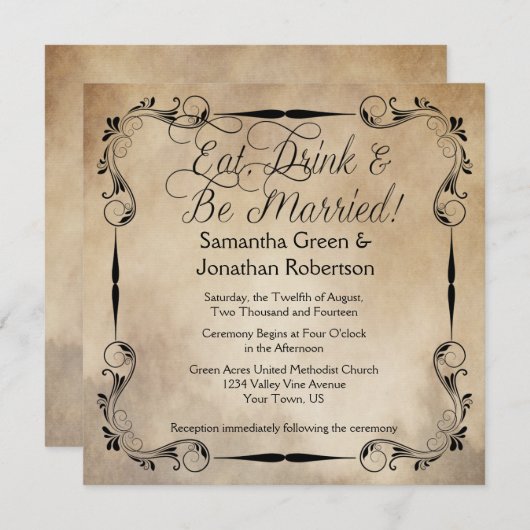 Rustieke  Eet Drink Wees getrouwd Bruiloft Kaart (Voorkant / Achterkant)