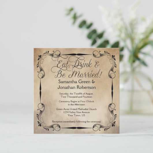 Rustieke Eet Drink Wees getrouwd Bruiloft Kaart (Staand voorkant)