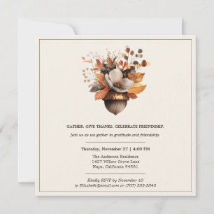 Rustieke Eikel Bloem   Ivoren Thanksgiving-diner Kaart