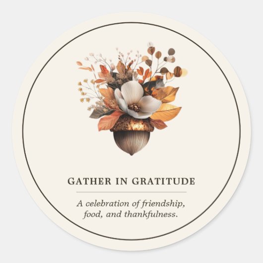 Rustieke Eikel Bloem Ivory Klassieke Ronde Sticker (Voorkant)