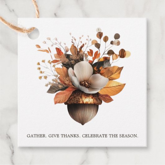 Rustieke eikel bloem wit herfst gunsttag bedankjes labels (Voorkant)
