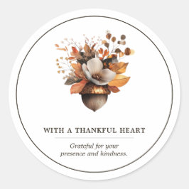 Rustieke eikel bloem wit klassieke ronde sticker