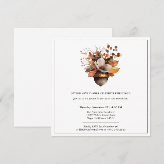 Rustieke Eikel Bloemstuk | Thanksgiving Dinner Par Kaart (Voorkant / Achterkant)