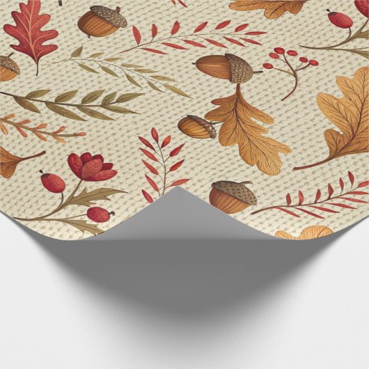 Rustieke eikels en herfst botanicals cadeaupapier (Hoek)