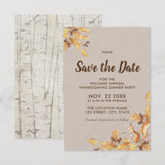 Rustieke eikels Oak Birch Thanksgiving Save the Da Date (Voorkant / Achterkant)