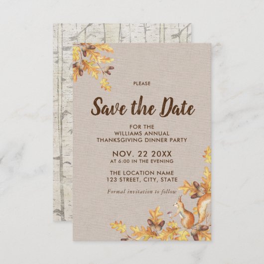 Rustieke eikels Oak Birch Thanksgiving Save the Da Save The Date (Voorkant / Achterkant)