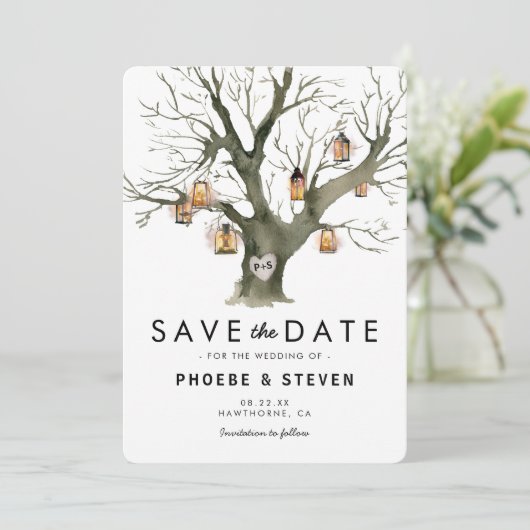 Rustieke  eiken boom bruiloft Save the Date (Staand voorkant)