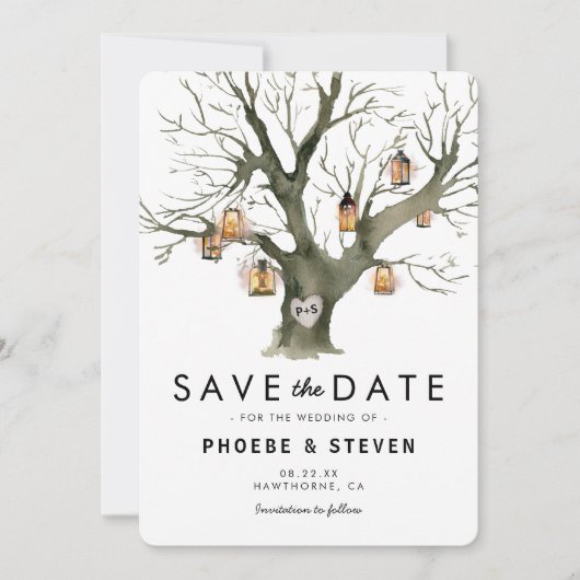 Rustieke  eiken boom bruiloft Save the Date (Voorkant)